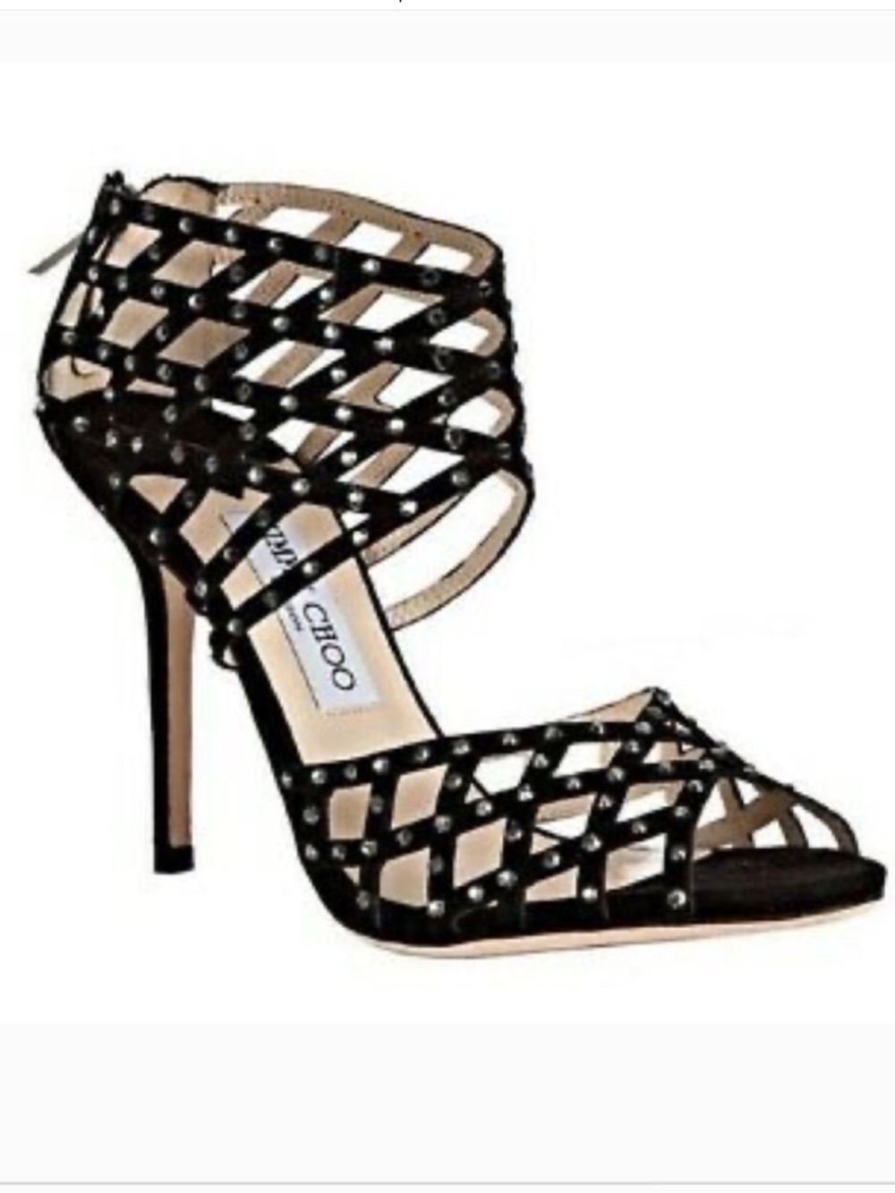 Jimmy Choo Caged Sandals Black Suede Crystals US 9 EUC w Box